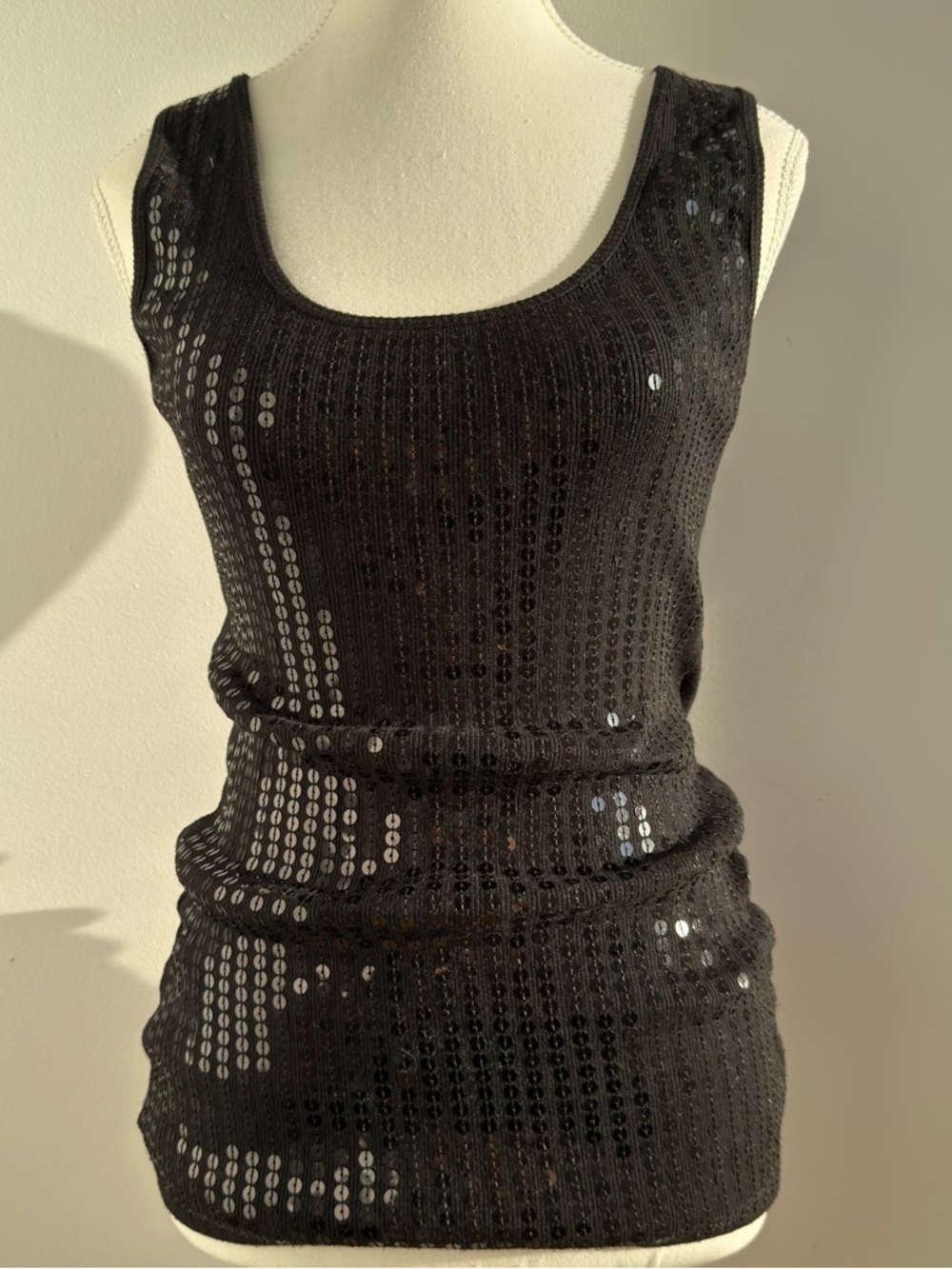 Black Sequined Scoop Neck Tank Top